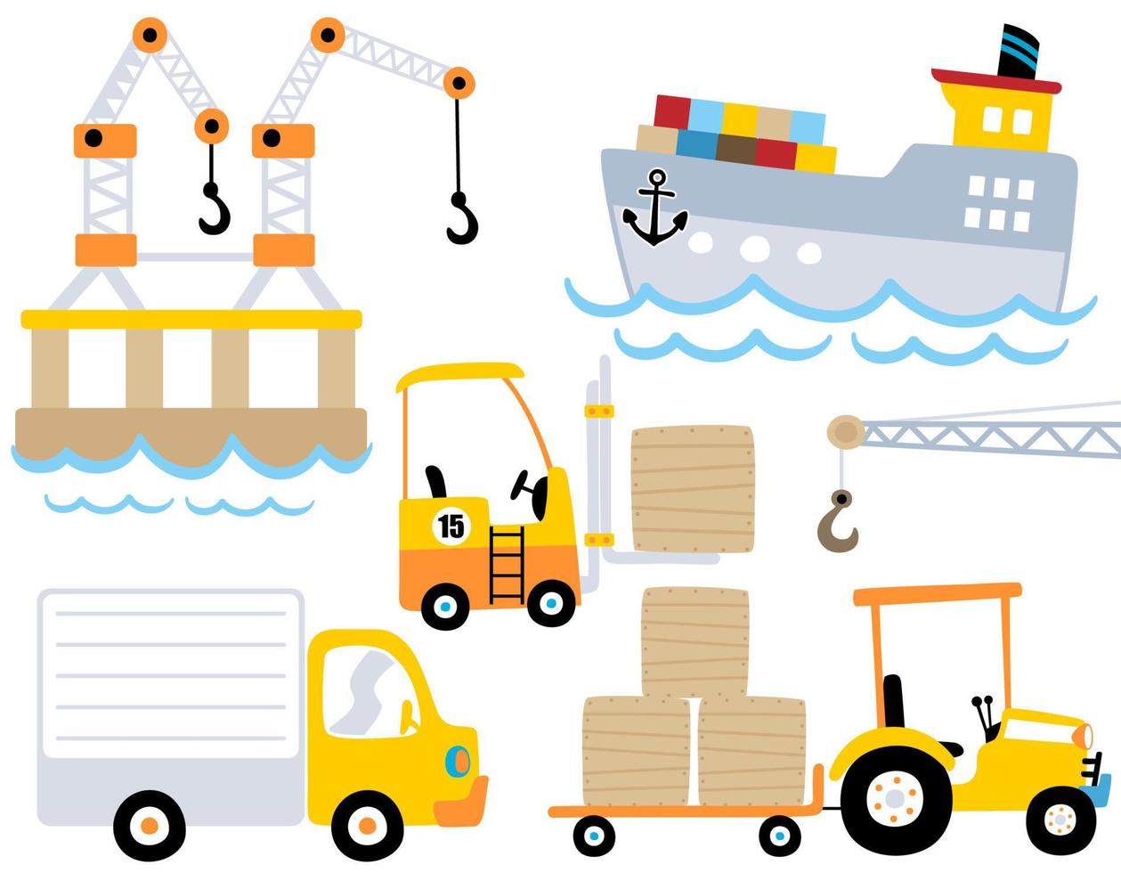 vector set vehicles cartoon of industrial port element