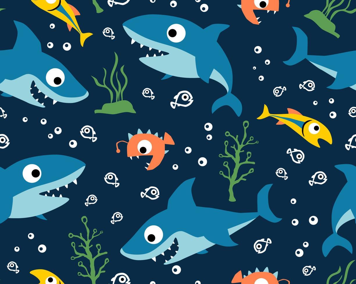 Seamless pattern vector of with marine animals cartoon, undersea element illustration