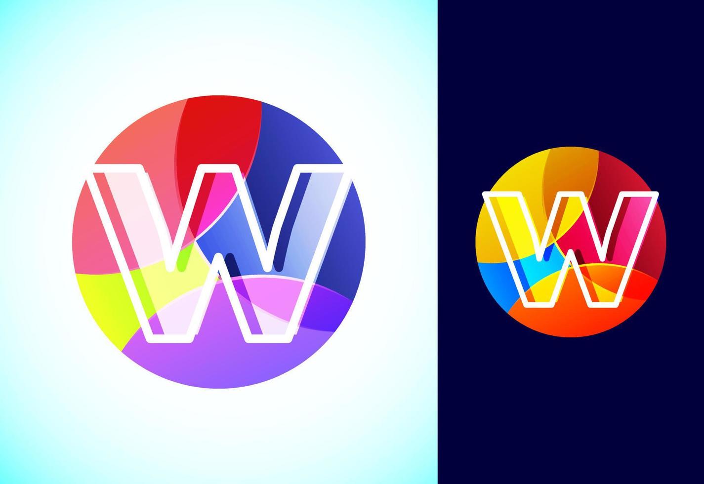 Line letter W on a colorful circle. Graphic alphabet symbol for business or company identity. vector