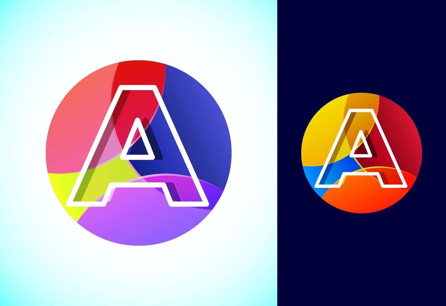 Line letter A on a colorful circle. Graphic alphabet symbol for business or company identity. vector