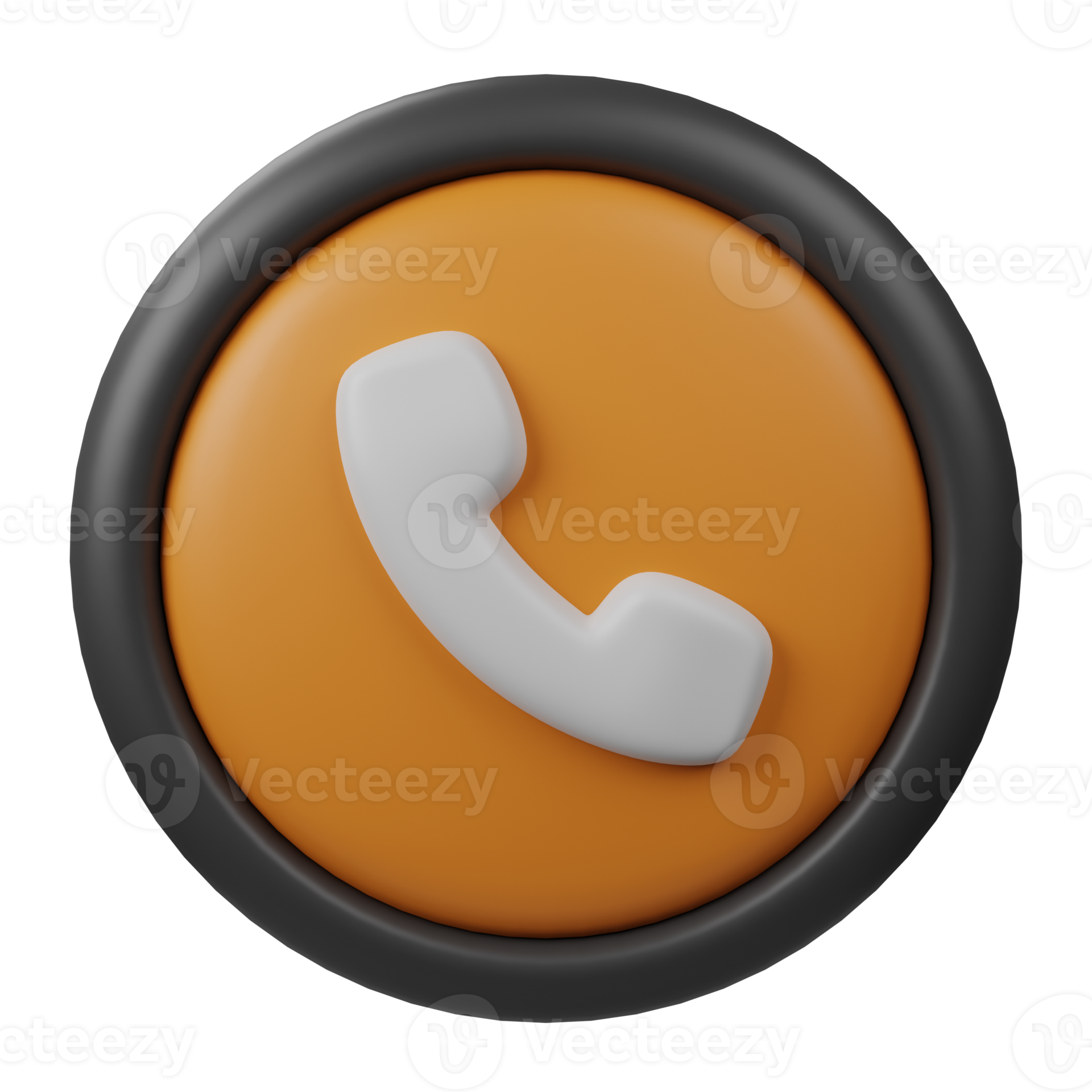Free 3d rendered call button icon with orange color and black border