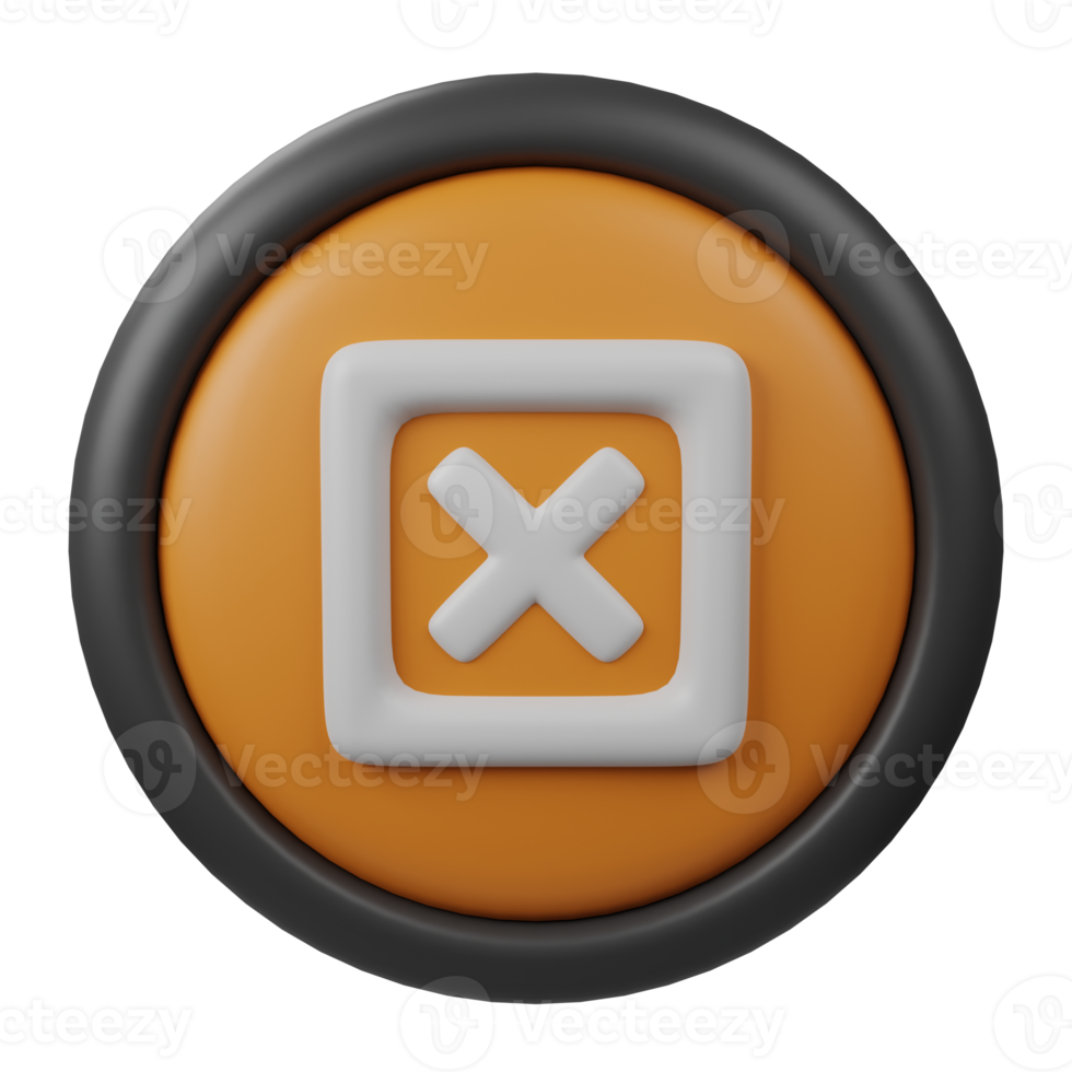 Free 3d rendered close button icon with orange color and black border