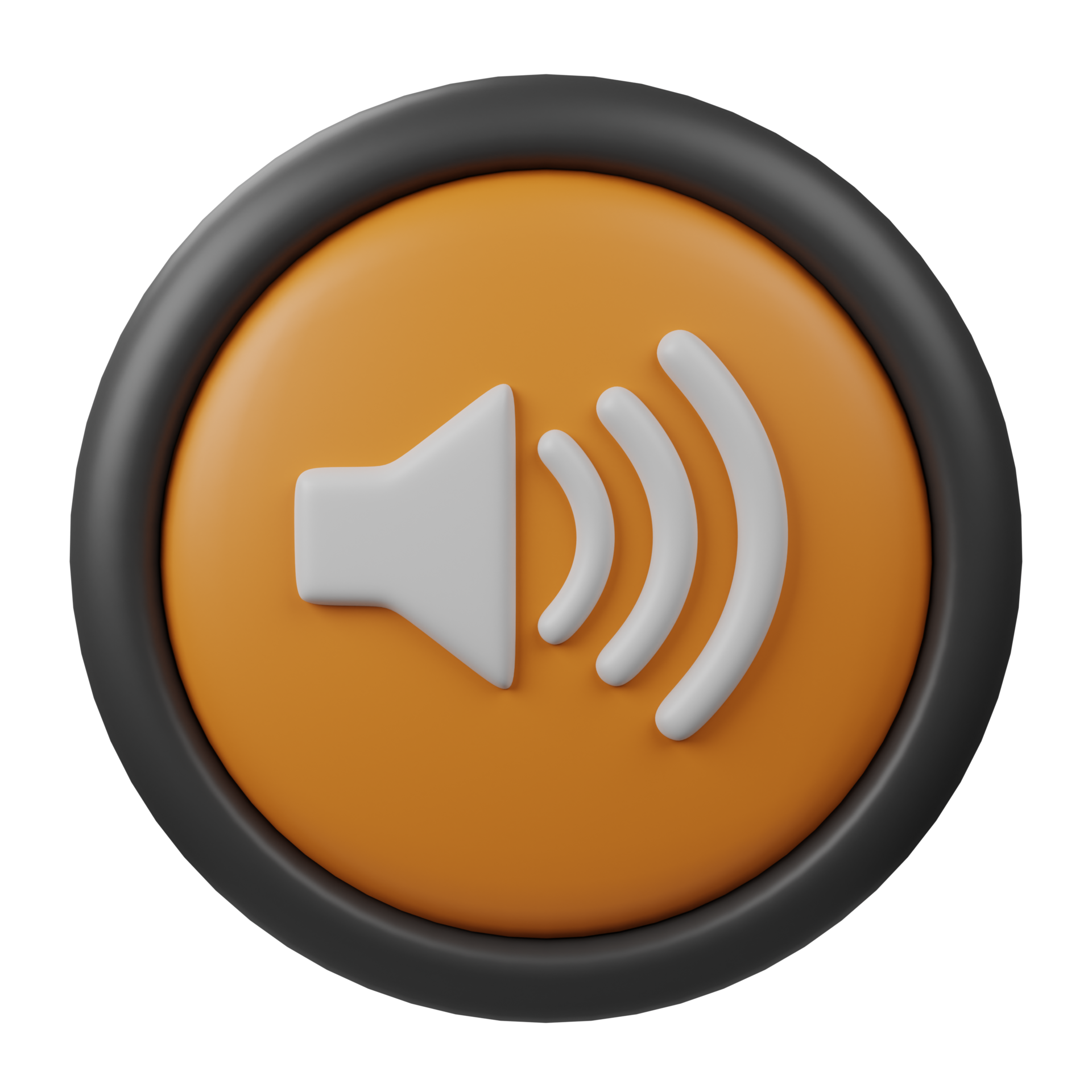 3d prestados sonido en botón icono con naranja color y negro frontera para creativo usuario