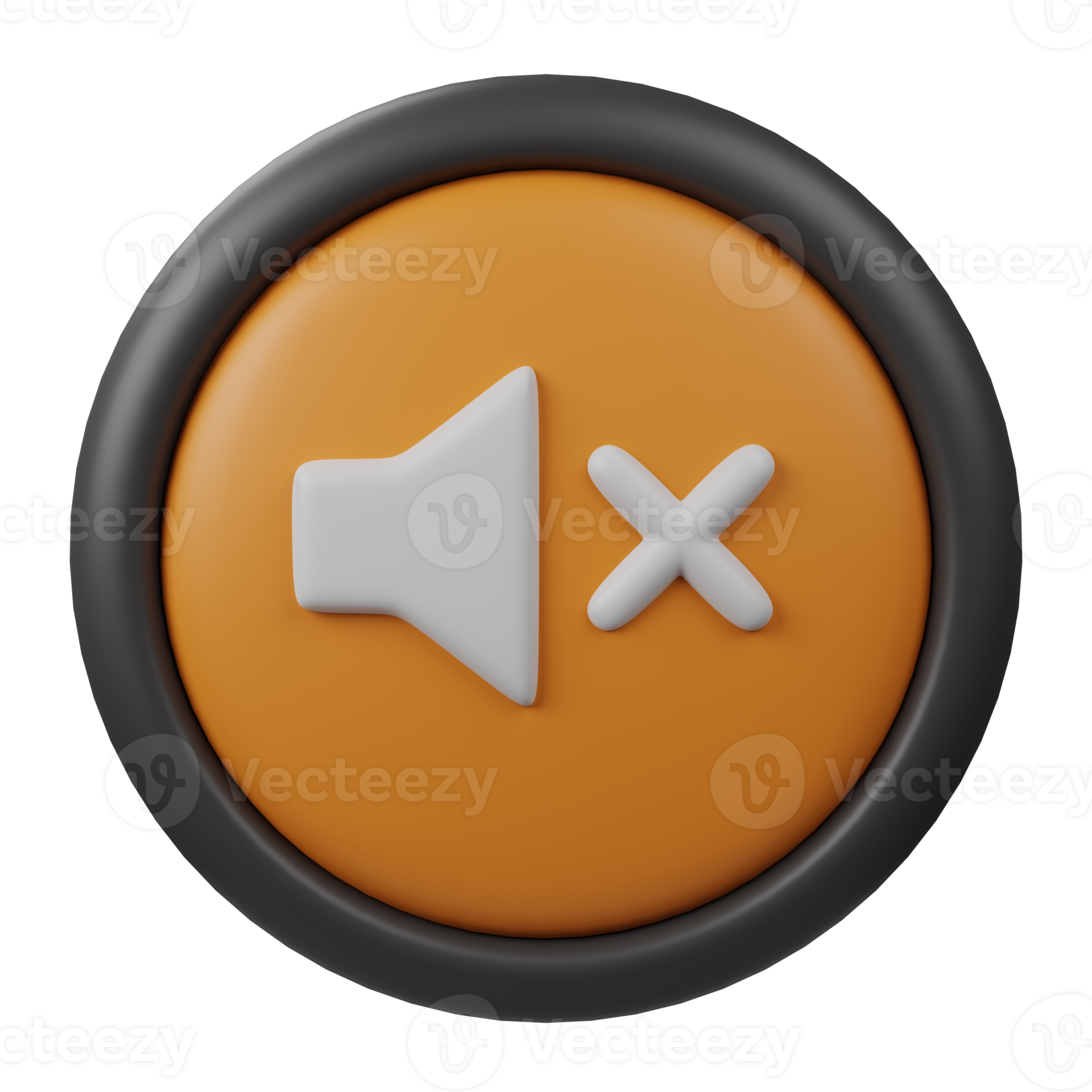 3d rendered mute button icon with orange color and black border for