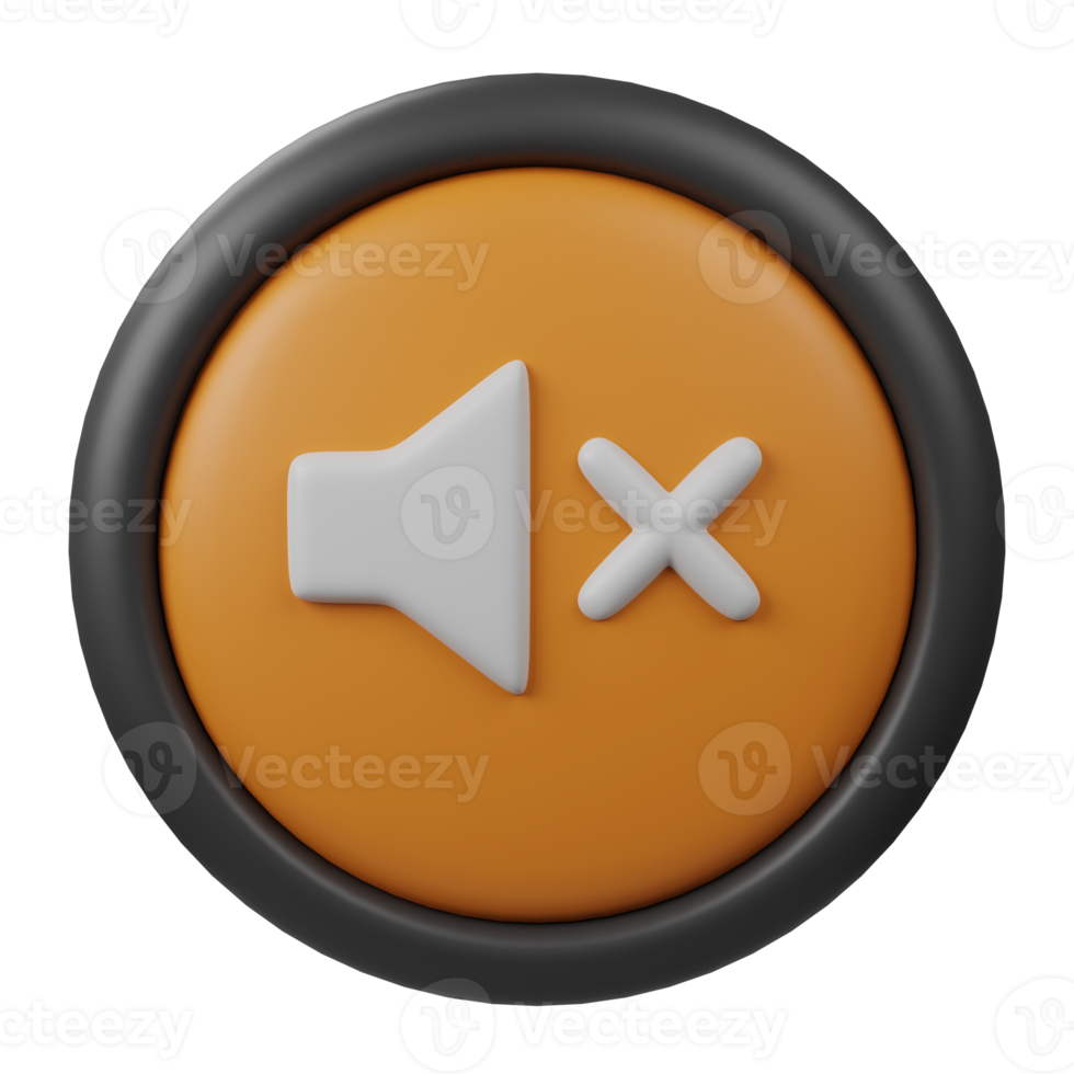 3d rendered mute button icon with orange color and black border for