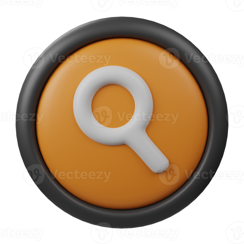 Free 3d rendered search button icon with orange color and black border ...