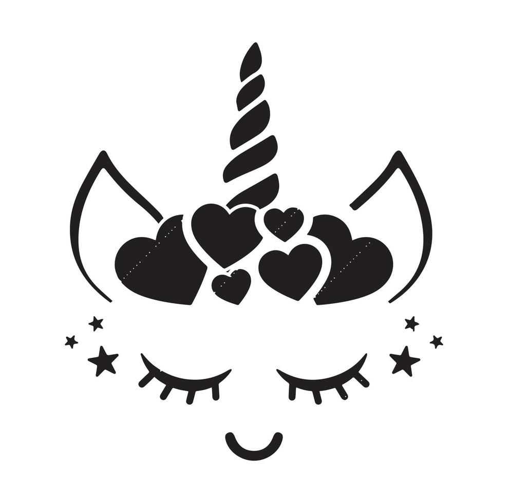 Happy unicorn vector, Head portrait horse sticker, Hand drawn style, cartoon vector