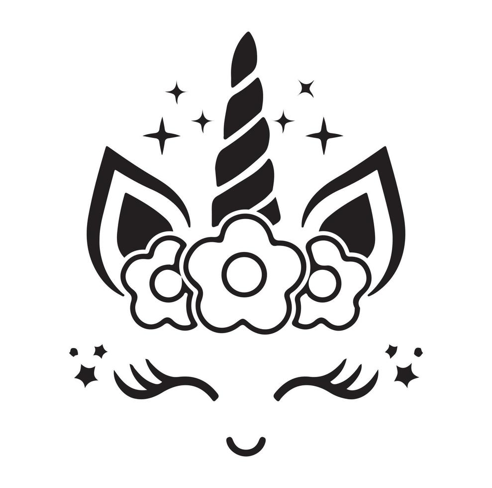 Happy unicorn vector, Head portrait horse sticker, Hand drawn style, cartoon vector