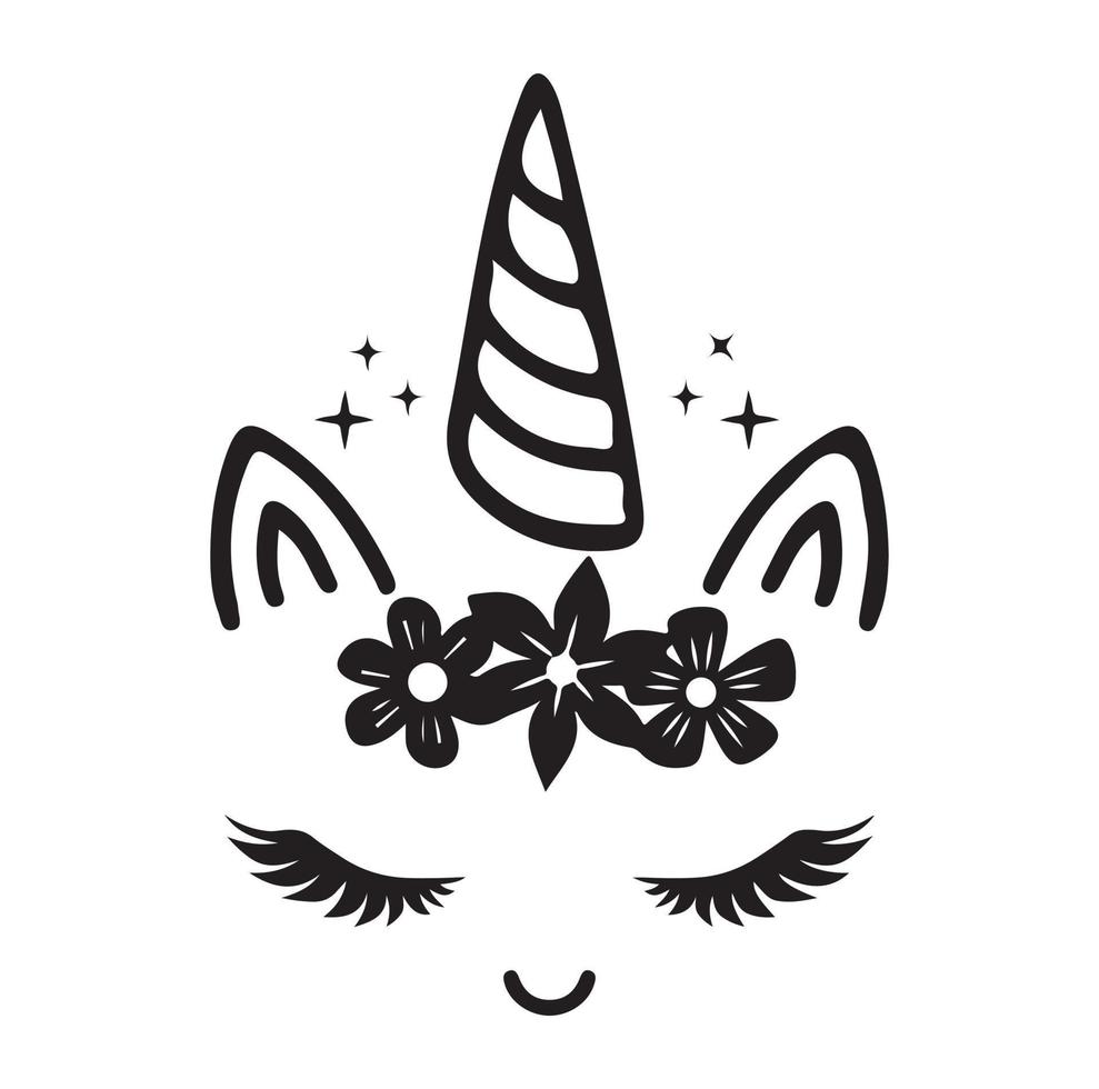 Happy unicorn vector, Head portrait horse sticker, Hand drawn style, cartoon, vector