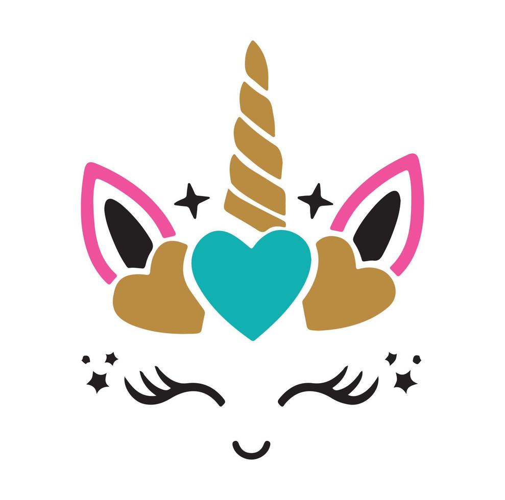 Happy unicorn vector, Head portrait horse sticker, Hand drawn style, cartoon vector