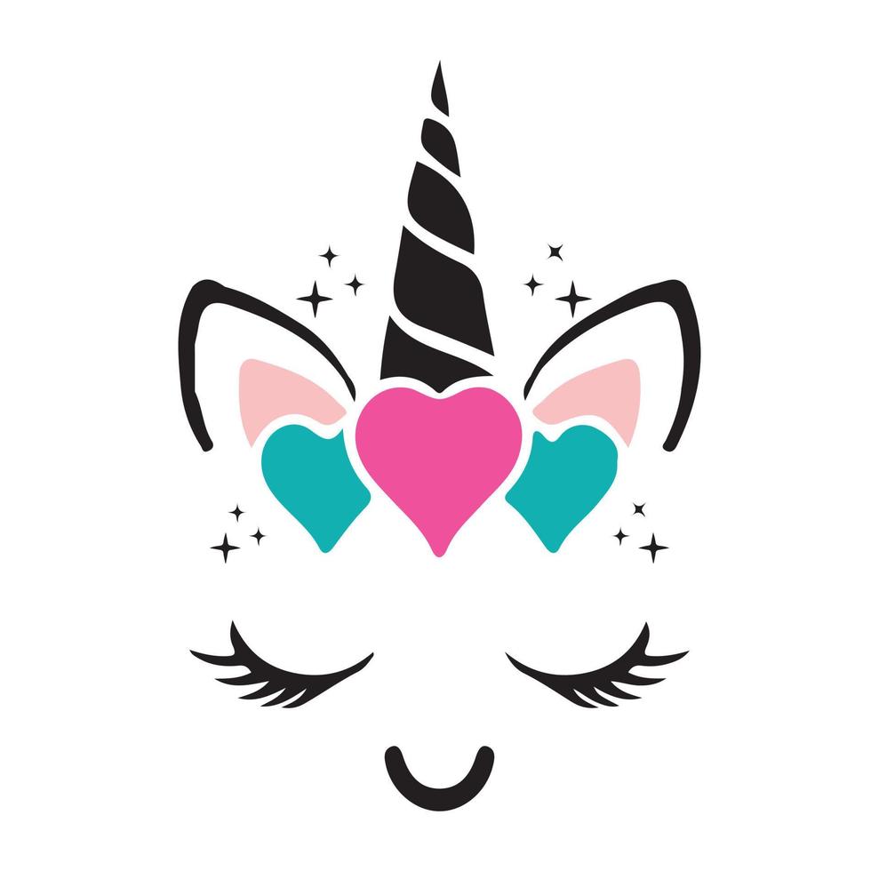 Happy unicorn vector, Head portrait horse sticker, Hand drawn style, cartoon, vector