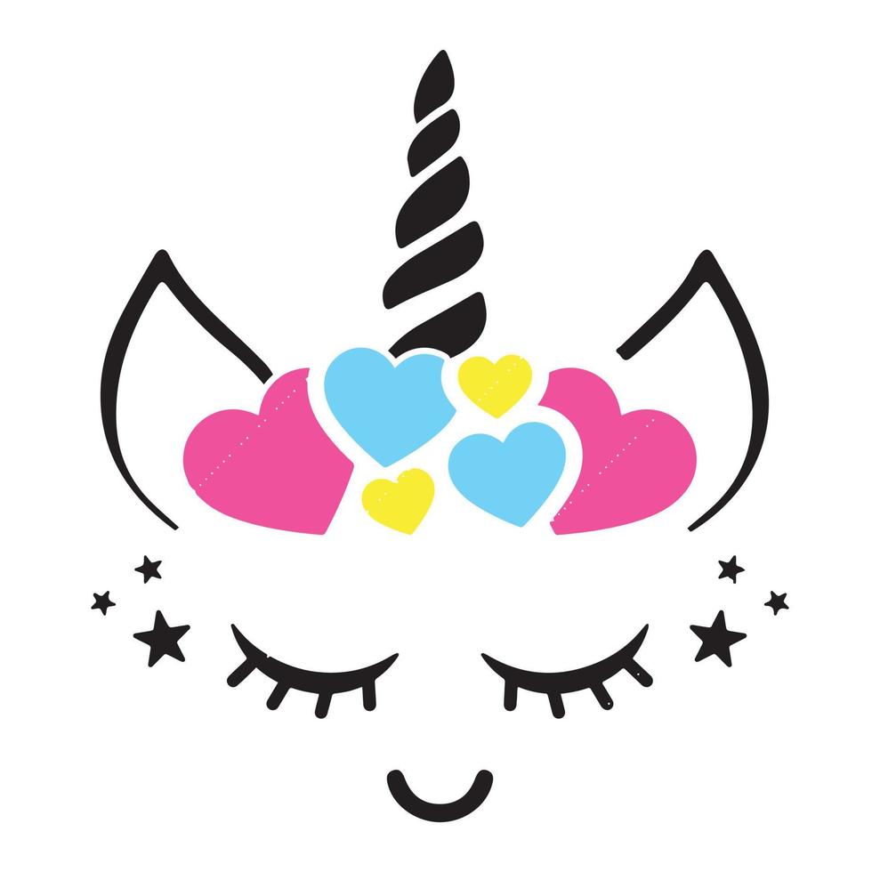 Happy unicorn vector, Head portrait horse sticker, Hand drawn style, cartoon, vector