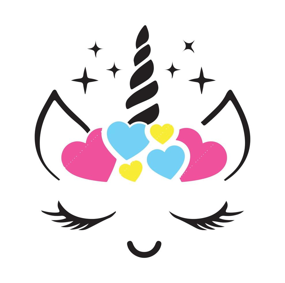 Happy unicorn vector, Head portrait horse sticker, Hand drawn style, cartoon vector
