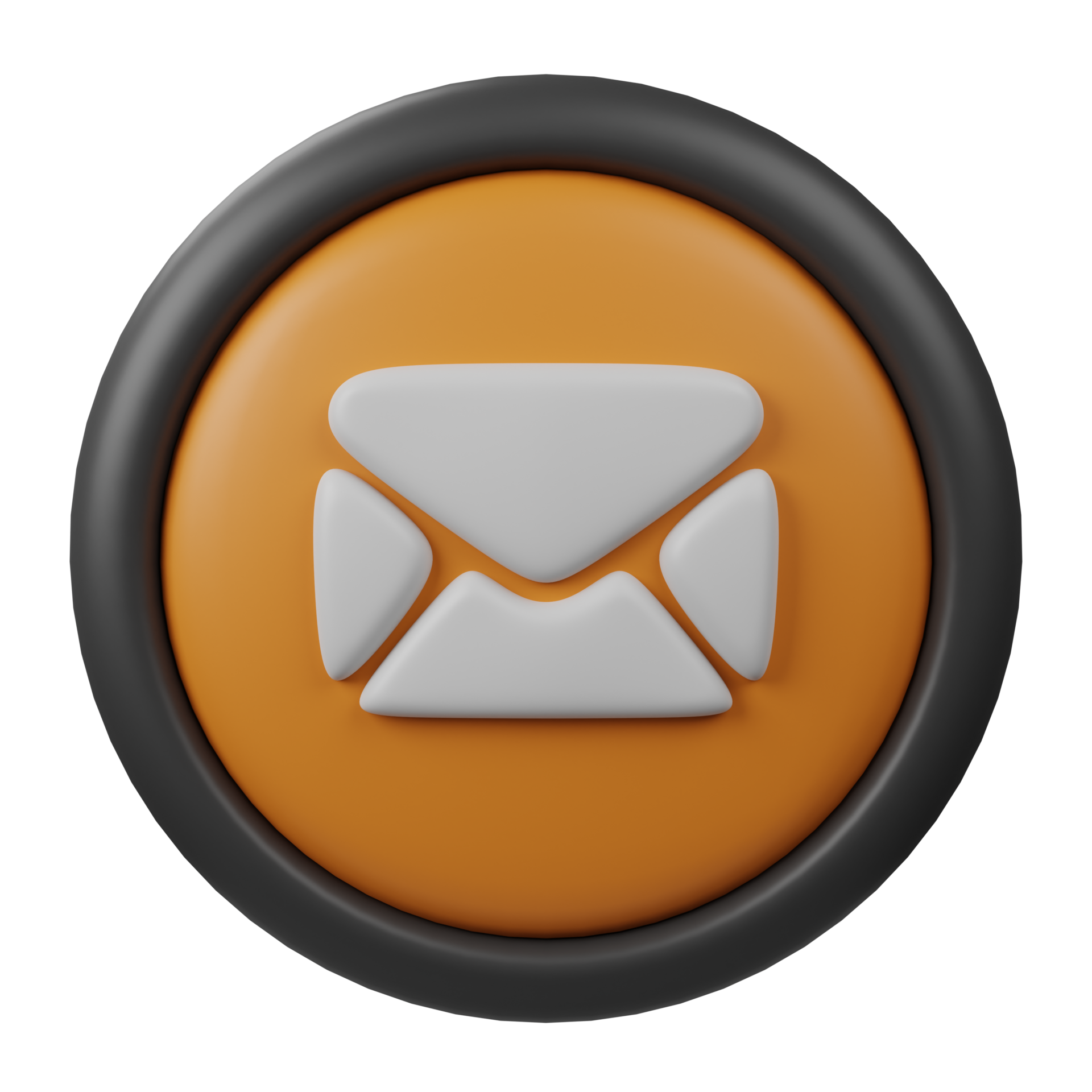 3d rendered mail button icon with orange color and black border for