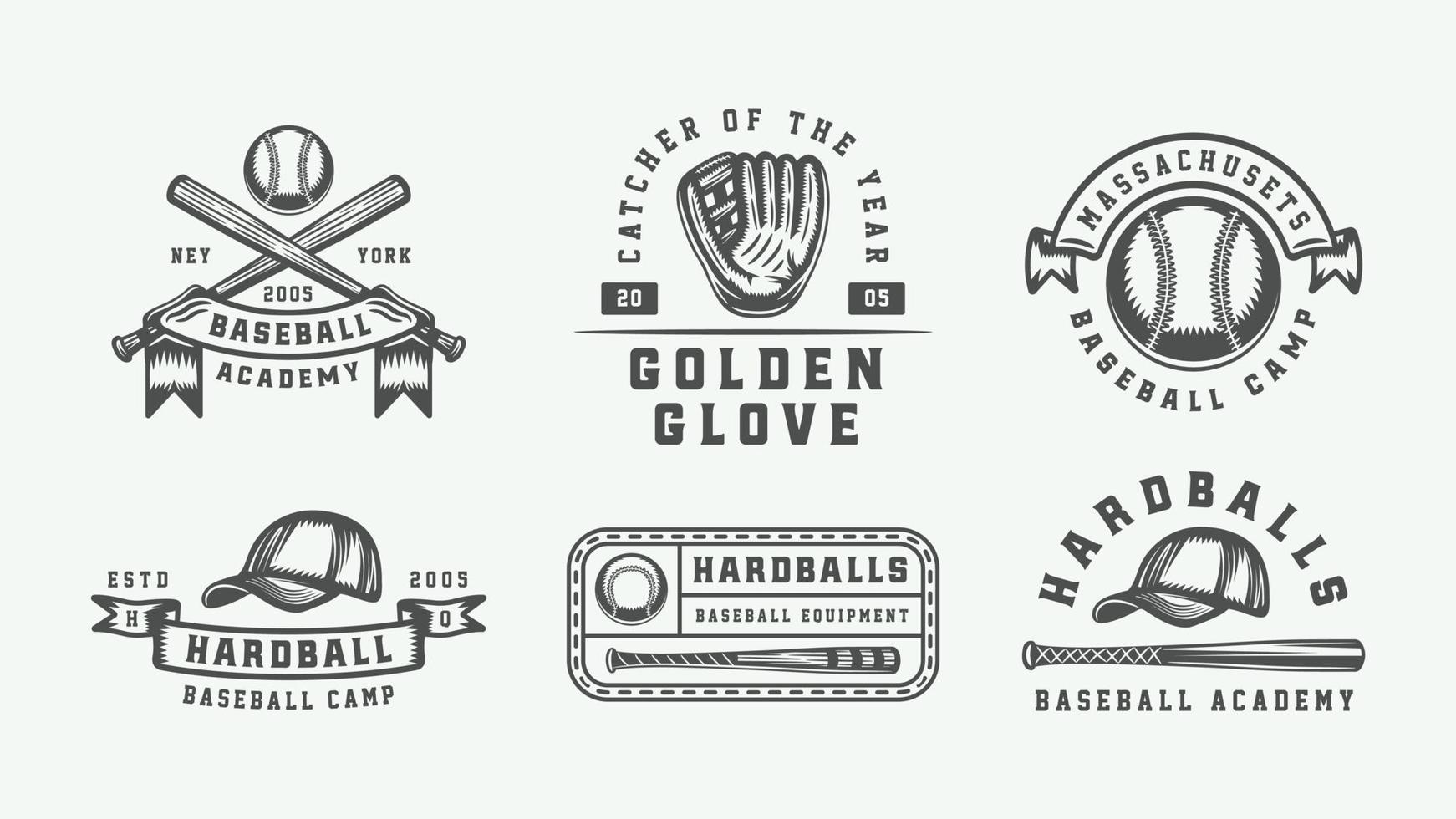 Clásico béisbol deporte logotipos, emblemas, insignias, marcas, etiquetas. monocromo gráfico Arte. ilustración. vector