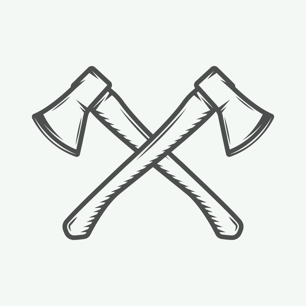 Vintage cross axes in retro style. Can be used for logo, emblem, badge, label, stamp or mark. Monochrome graphic Art. Vector Illustration.