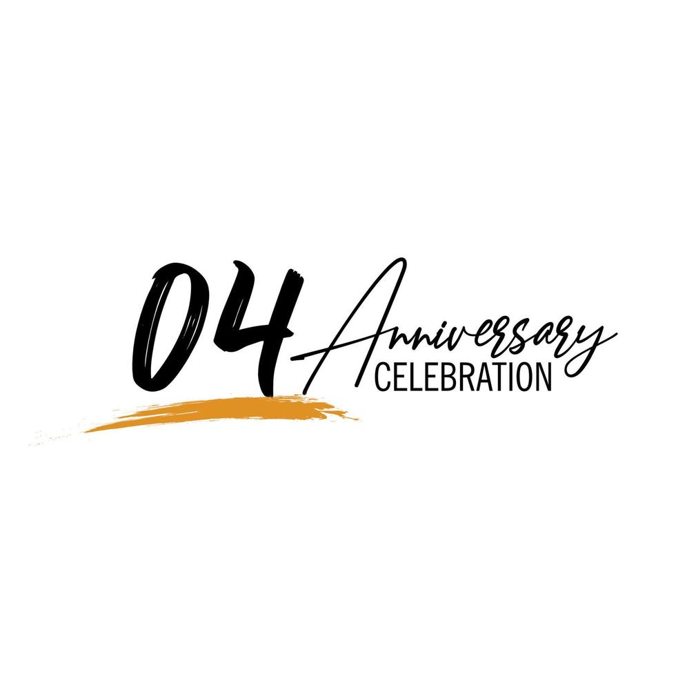 04 year anniversary celebration logo design with black color isolated font and yellow color on white background vector