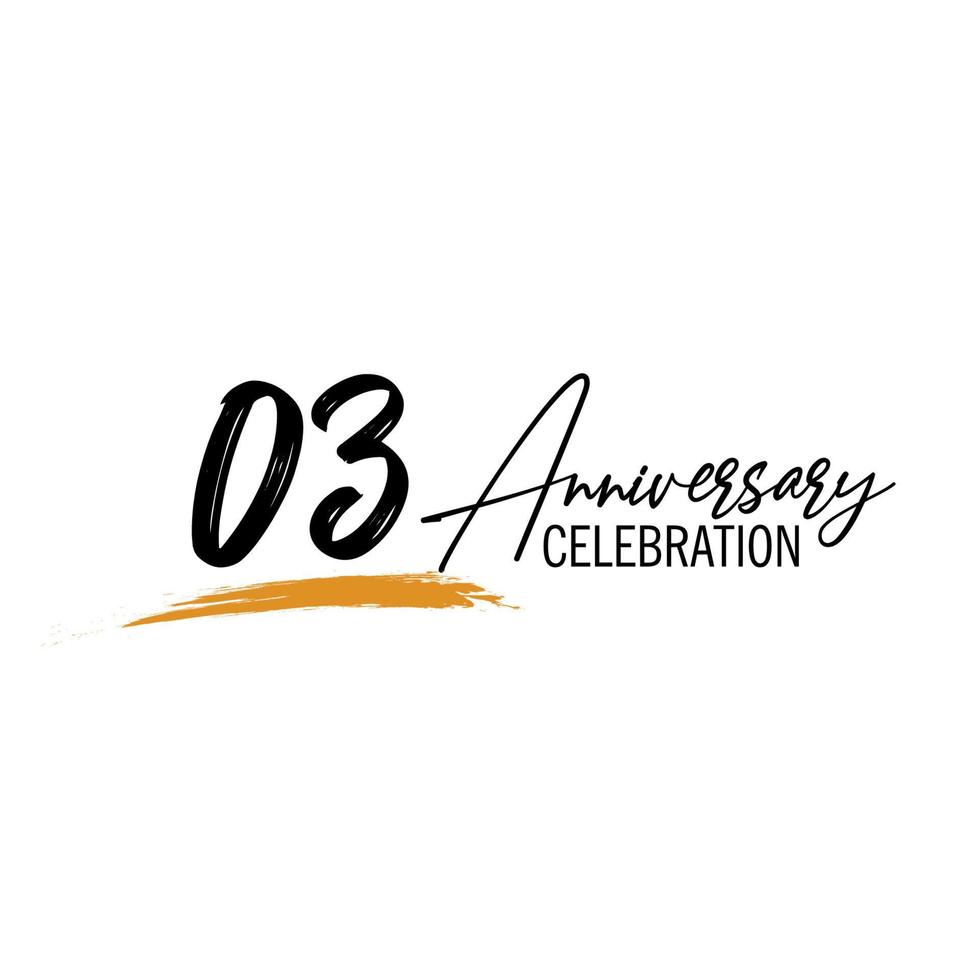 03 year anniversary celebration logo design with black color isolated font and yellow color on white background vector