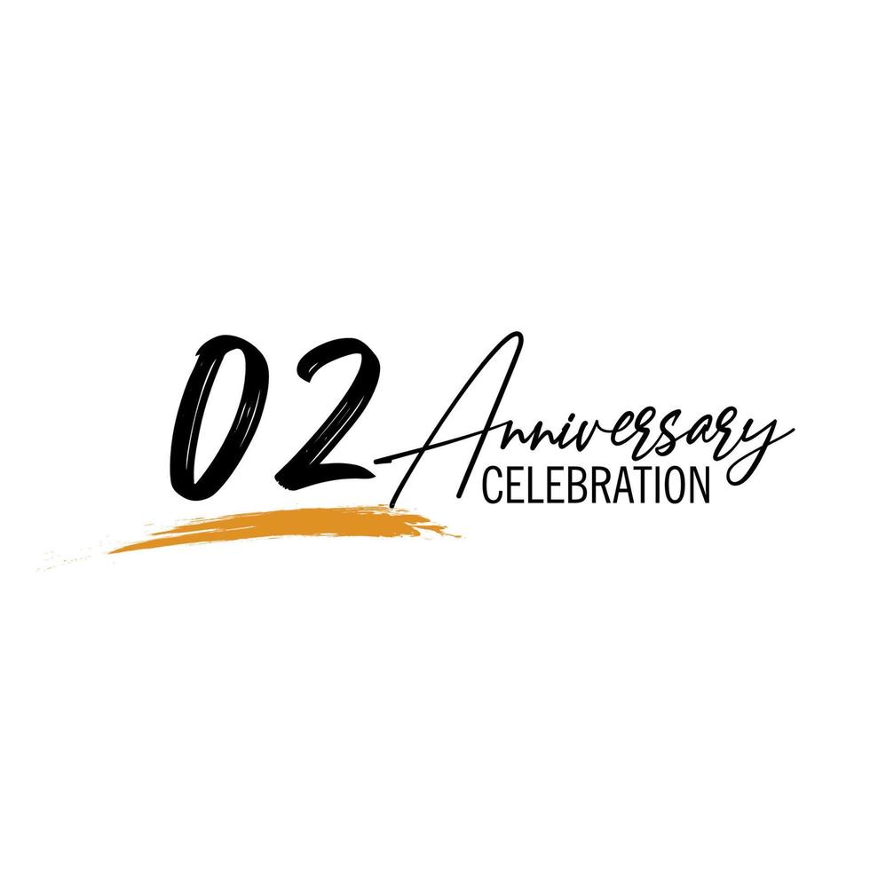 02 year anniversary celebration logo design with black color isolated font and yellow color on white background vector