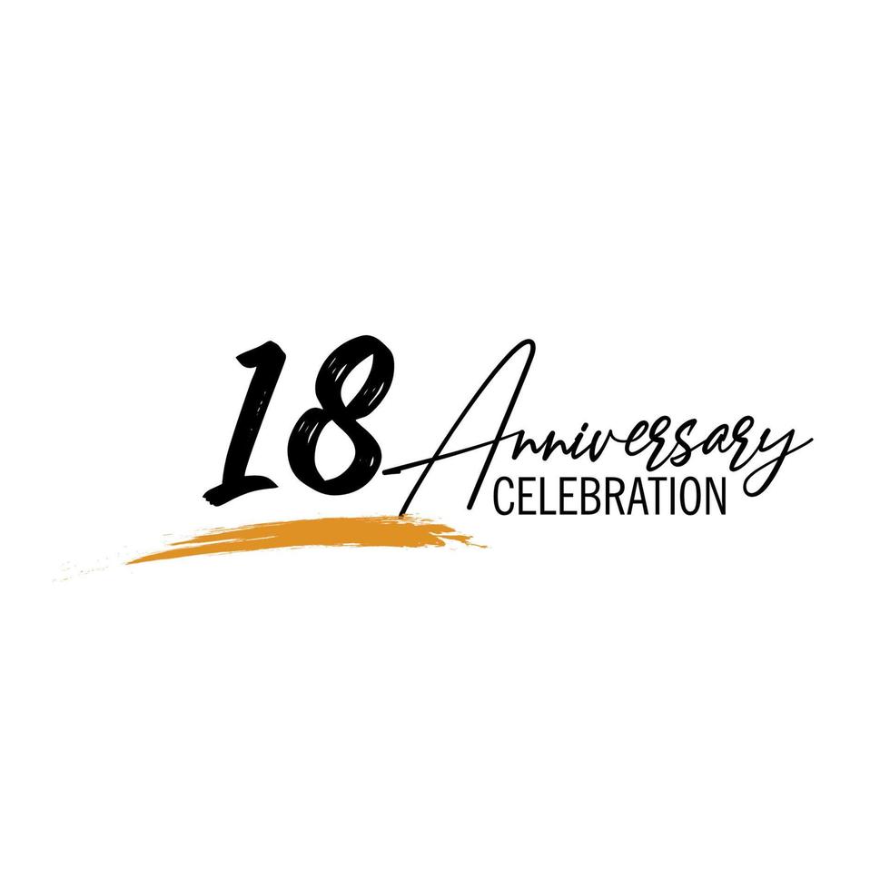18 year anniversary celebration logo design with black color isolated font and yellow color on white background vector