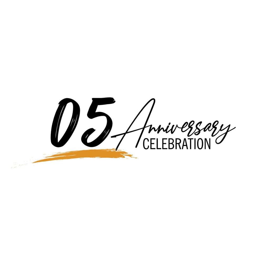 05 year anniversary celebration logo design with black color isolated font and yellow color on white background vector