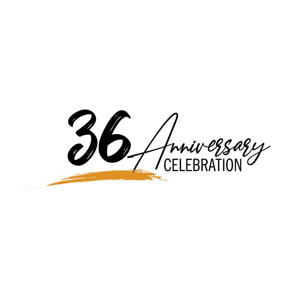 36 year anniversary celebration logo design with black color isolated font and yellow color on white background vector