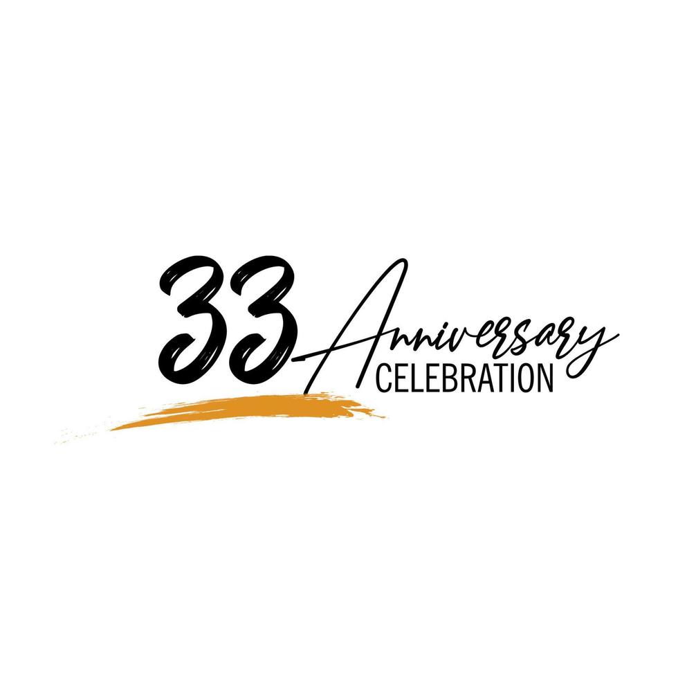 33 year anniversary celebration logo design with black color isolated font and yellow color on white background vector