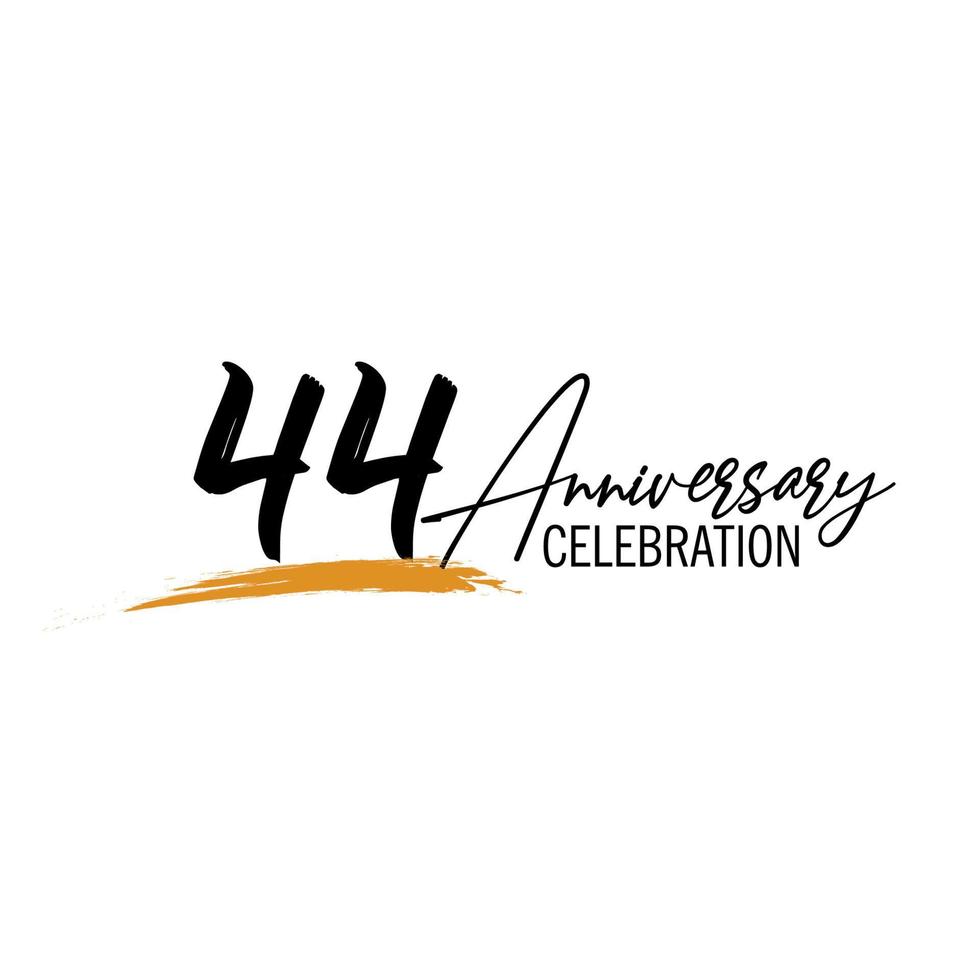 44 year anniversary celebration logo design with black color isolated font and yellow color on white background vector