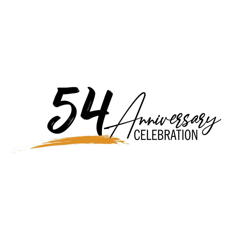 54 year anniversary celebration logo design with black color isolated font and yellow color on white background vector
