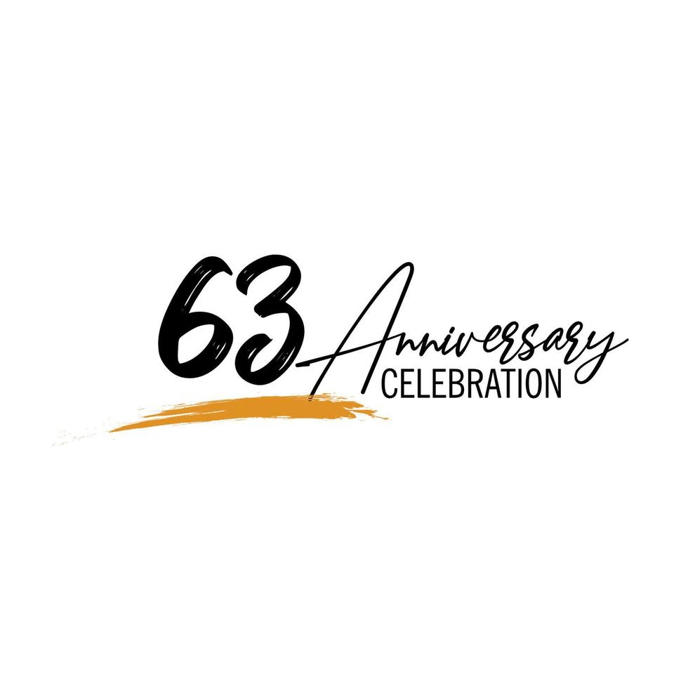 63 year anniversary celebration logo design with black color isolated font and yellow color on white background vector