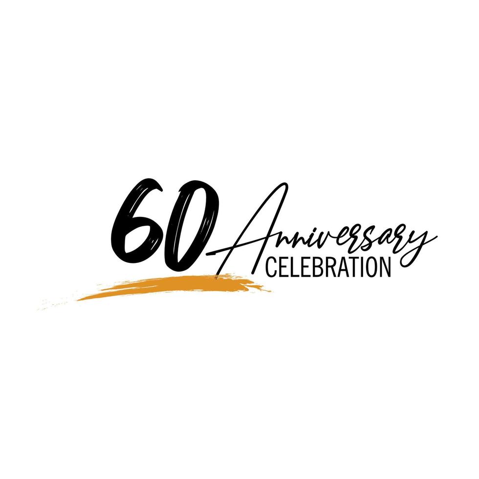 60 year anniversary celebration logo design with black color isolated font and yellow color on white background vector