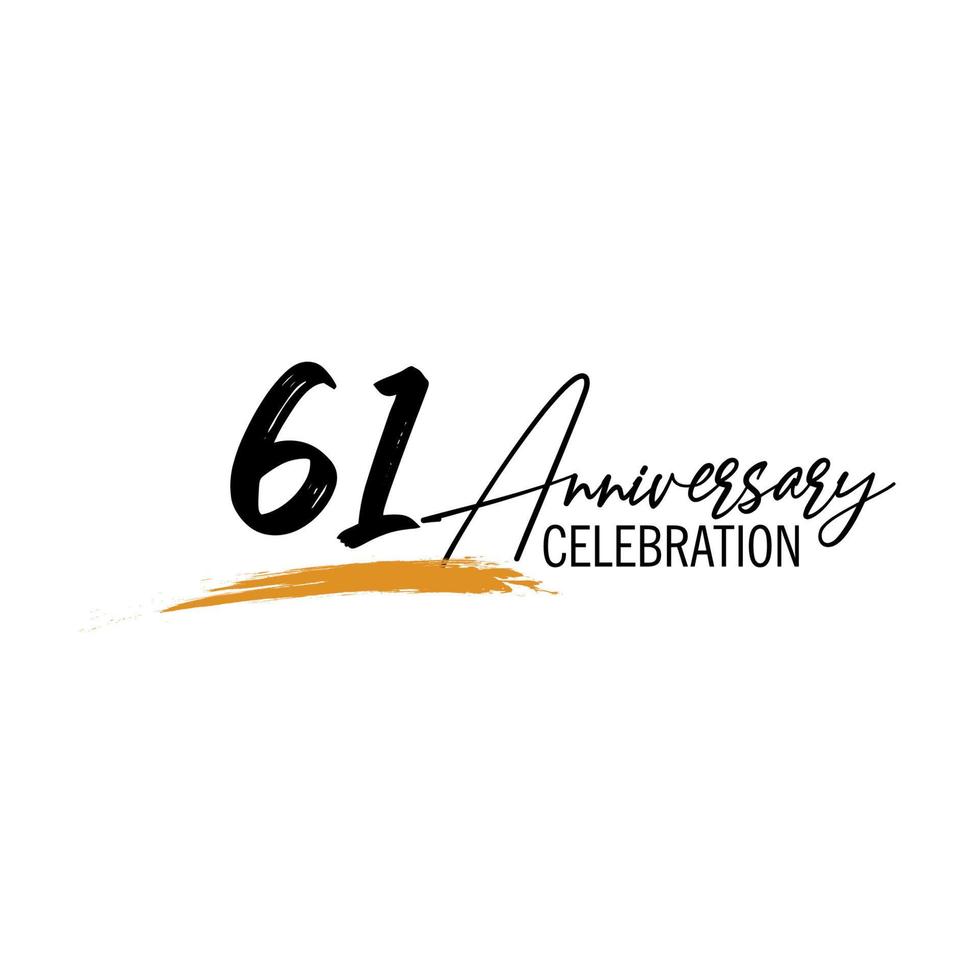 61 year anniversary celebration logo design with black color isolated font and yellow color on white background vector