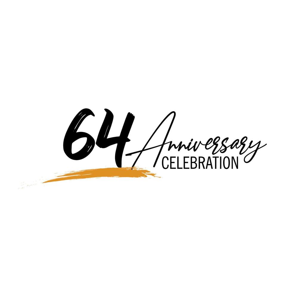 64 year anniversary celebration logo design with black color isolated font and yellow color on white background vector