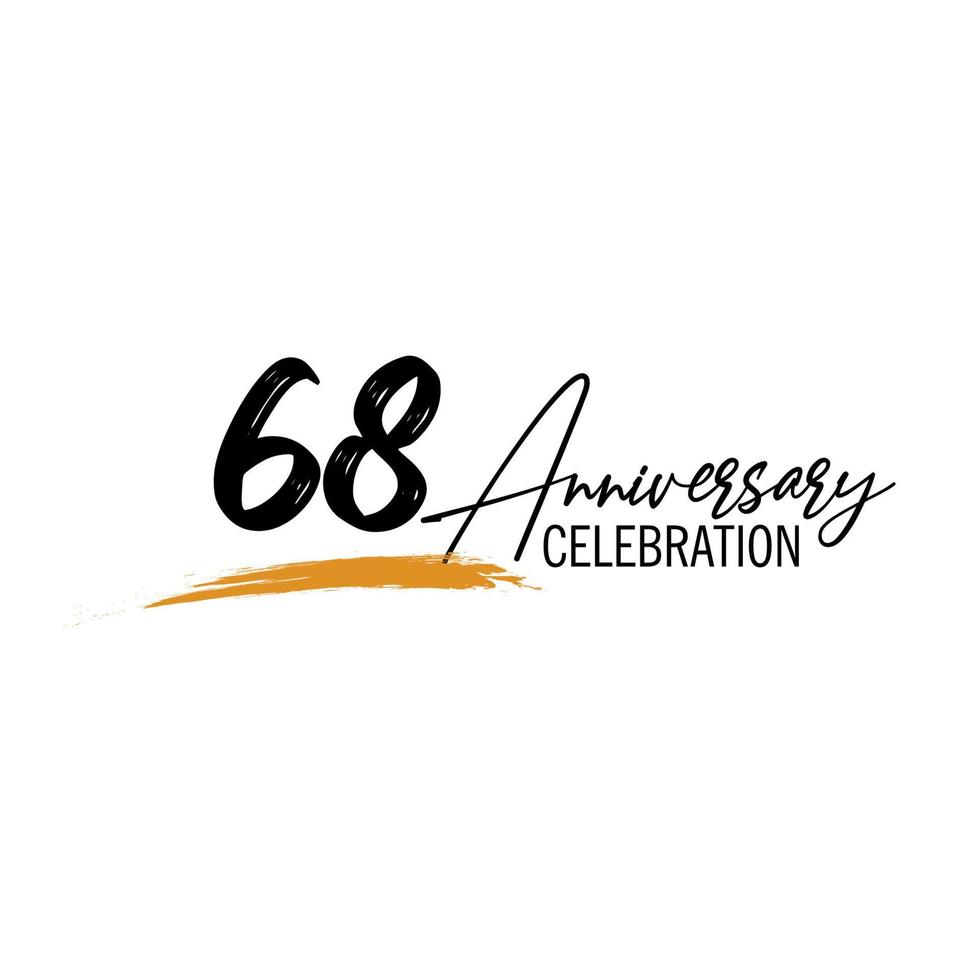 68 year anniversary celebration logo design with black color isolated font and yellow color on white background vector