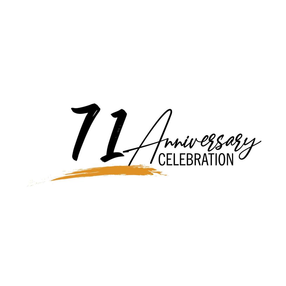 71 year anniversary celebration logo design with black color isolated font and yellow color on white background vector