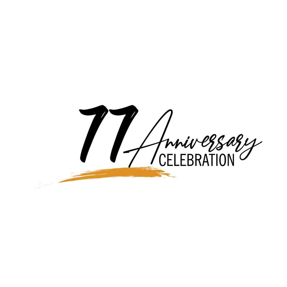 77 year anniversary celebration logo design with black color isolated font and yellow color on white background vector