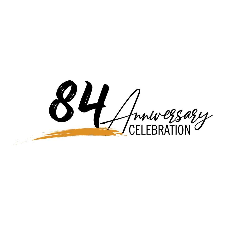 84 year anniversary celebration logo design with black color isolated font and yellow color on white background vector