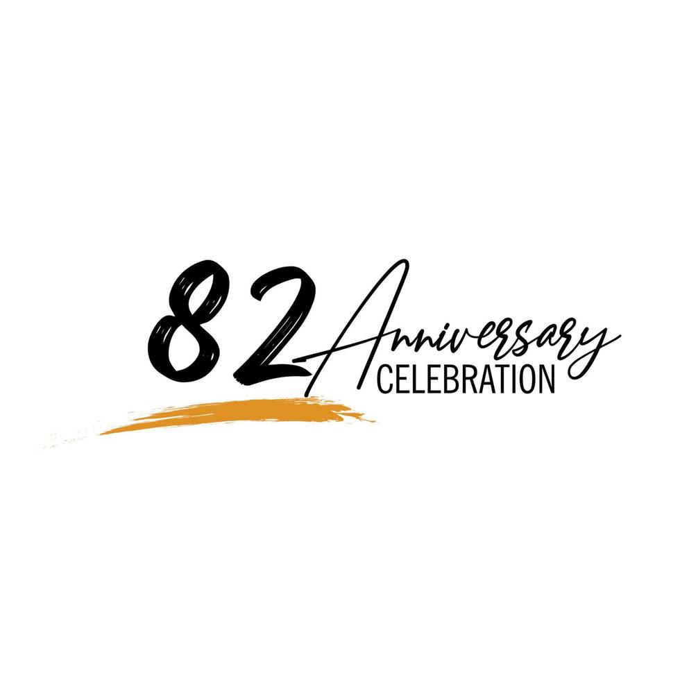 82 year anniversary celebration logo design with black color isolated font and yellow color on white background vector