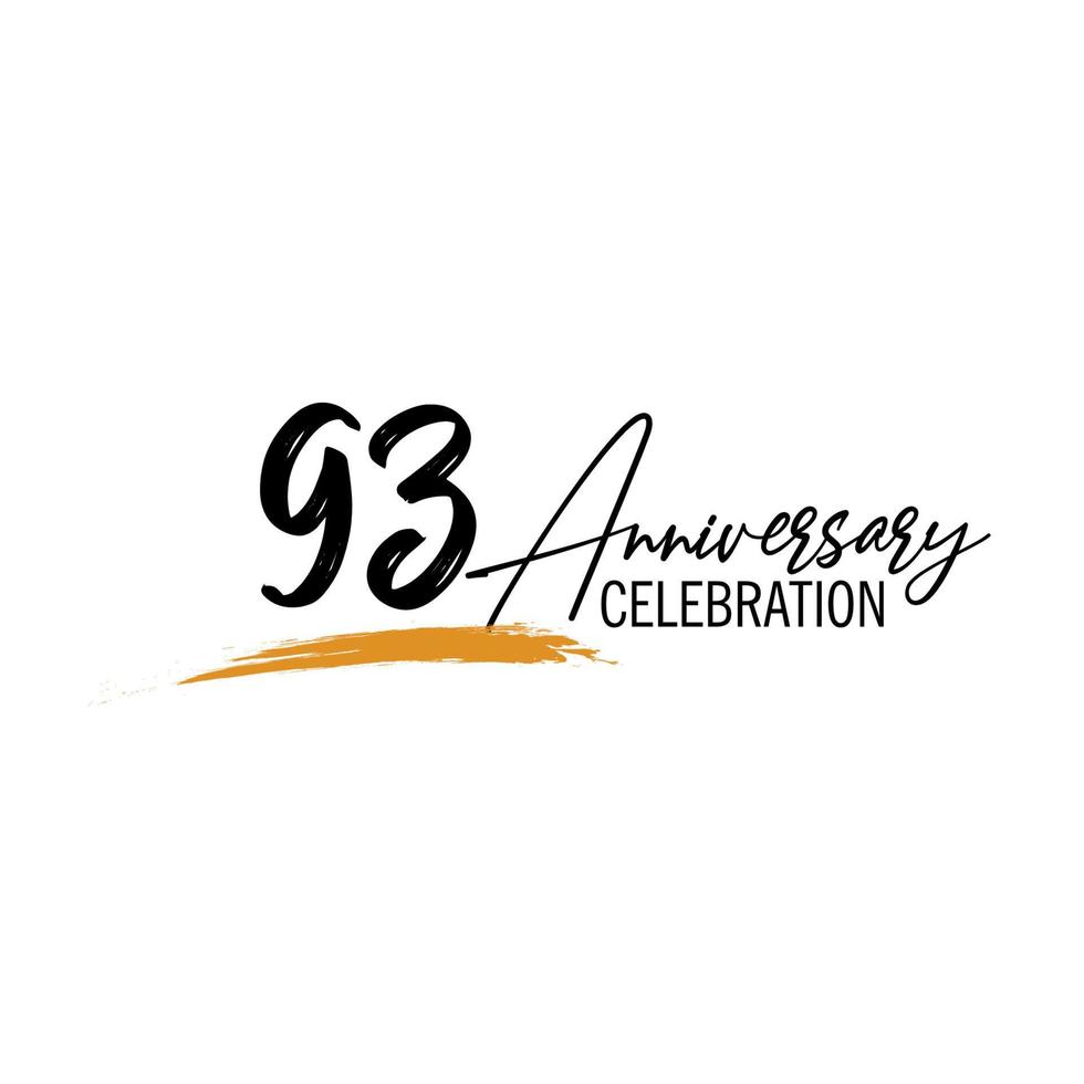 93 year anniversary celebration logo design with black color isolated font and yellow color on white background vector
