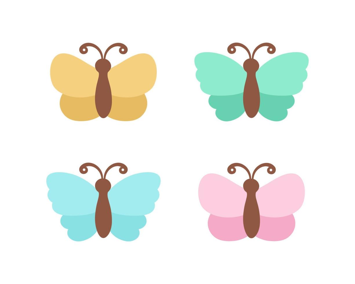 Simple butterfly icon illustration set isolated on white background. Pretty vector butterflies with spring and summer palette for kids.