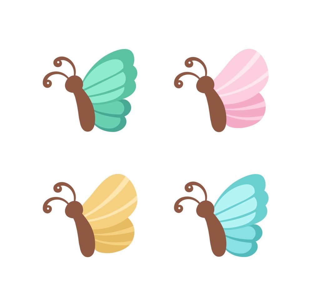 sencillo mariposa icono lado ver ilustración conjunto aislado en blanco antecedentes. bonito vector mariposas con primavera y verano paleta para niños.