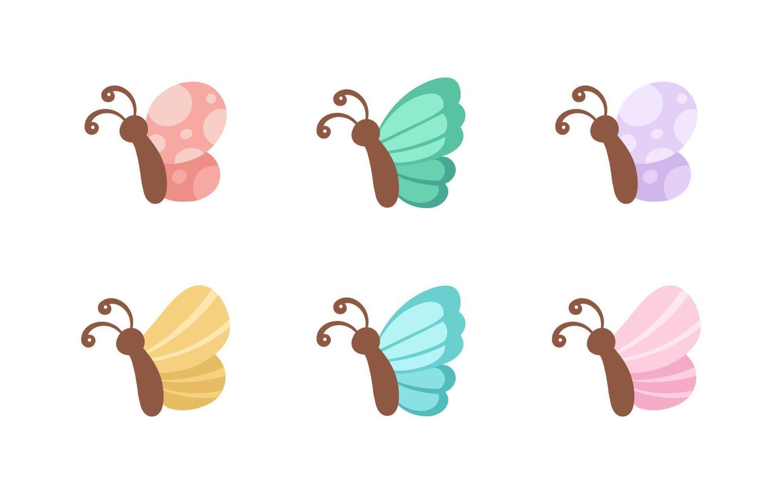 sencillo mariposa icono lado ver ilustración conjunto aislado en blanco antecedentes. bonito vector mariposas con primavera y verano paleta para niños.