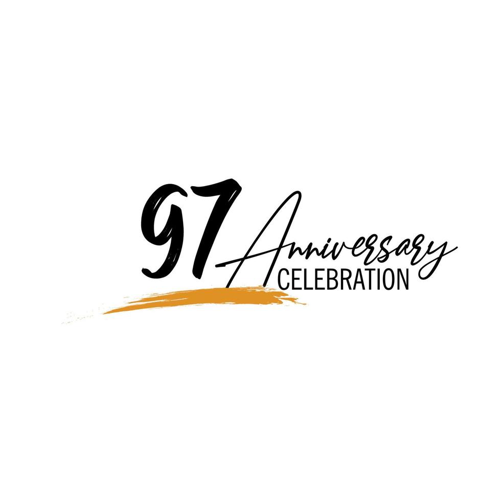 97 year anniversary celebration logo design with black color isolated font and yellow color on white background vector