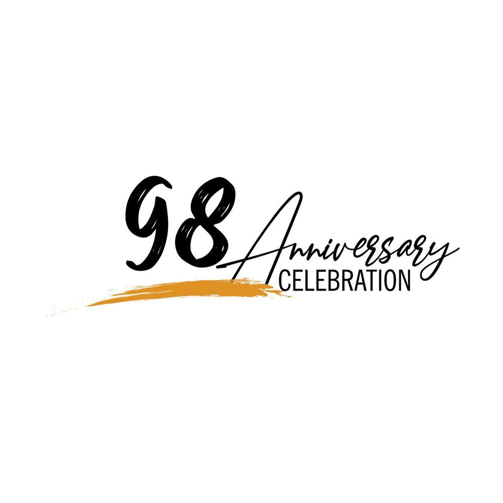 98 year anniversary celebration logo design with black color isolated font and yellow color on white background vector