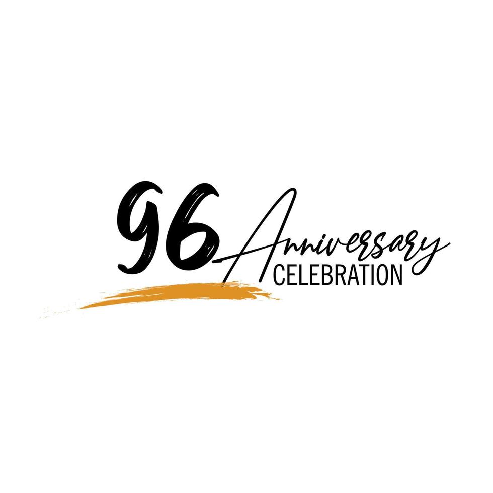 96 year anniversary celebration logo design with black color isolated font and yellow color on white background vector