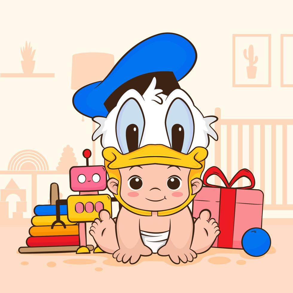Cute Little Baby with Duck Hat vector