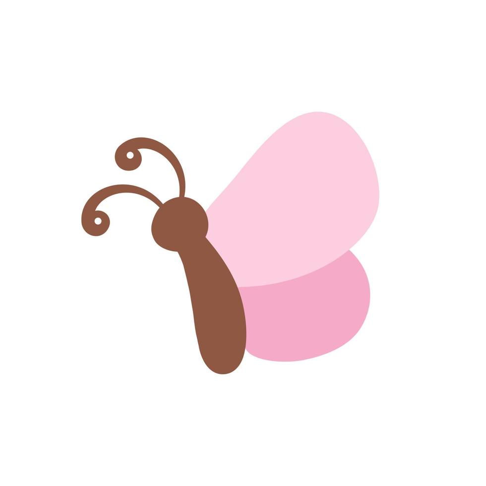 Cute pink butterfly icon logo vector illustration isolated on white background