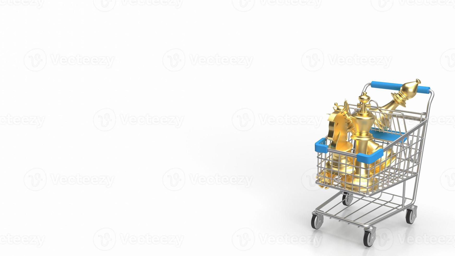 The gold chess in shopping cart on white Background 3d rendering photo