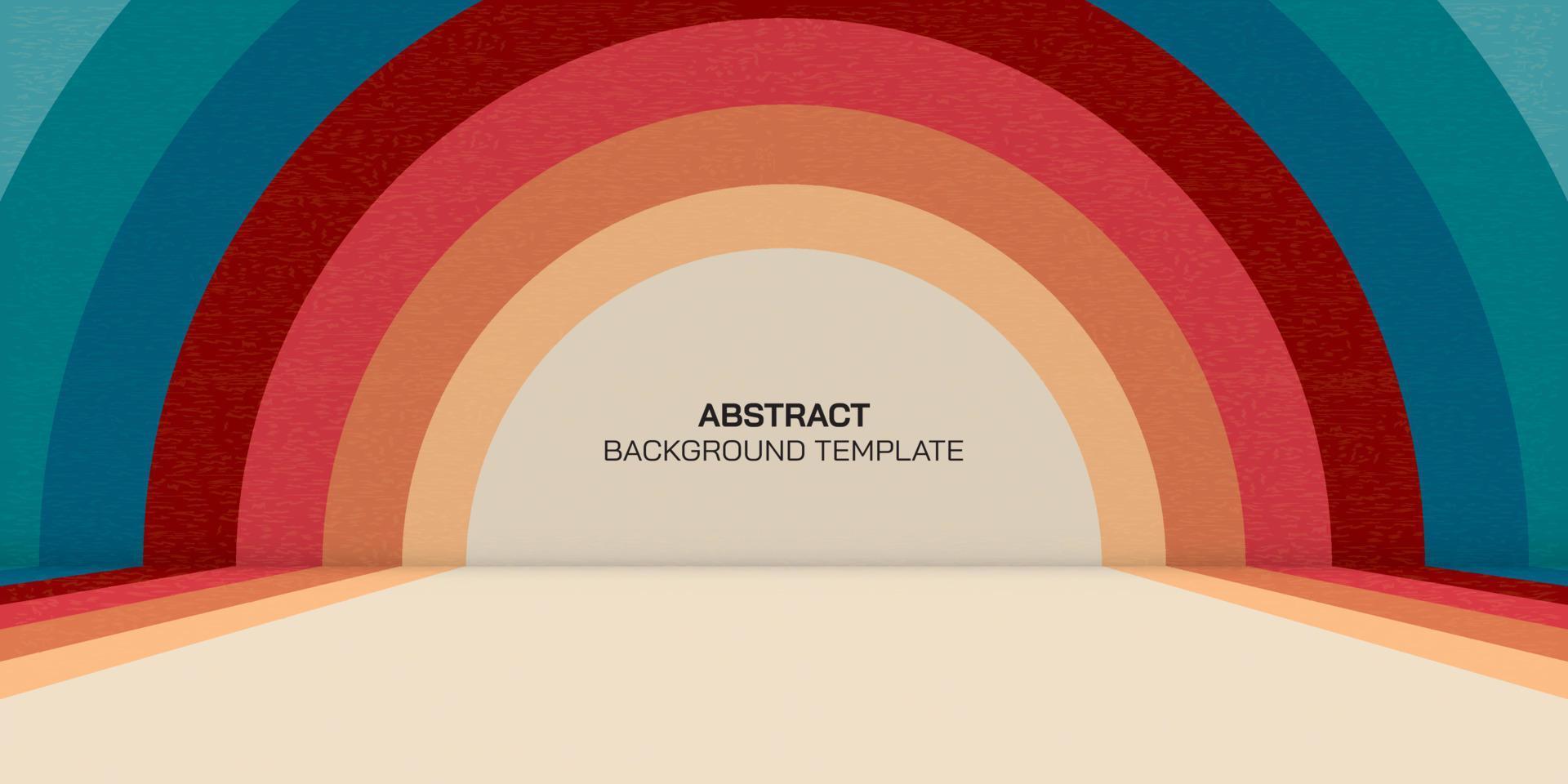 Abstract 1970's style colorful stripes circle frame perspective view. Pastel circle as a stage retro design. vector