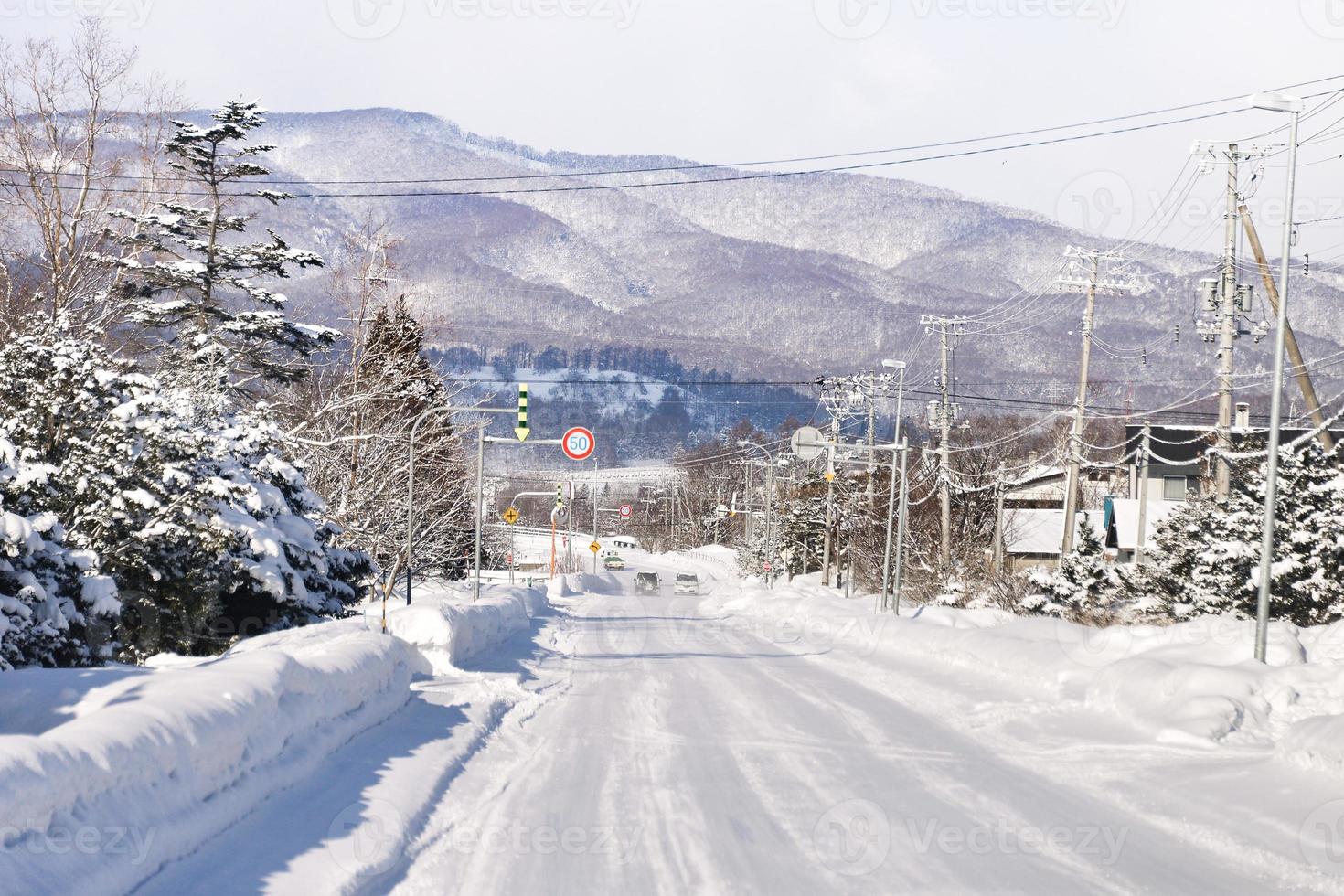 powder snow on a road in Sapporo, Hokkaido Japan photo